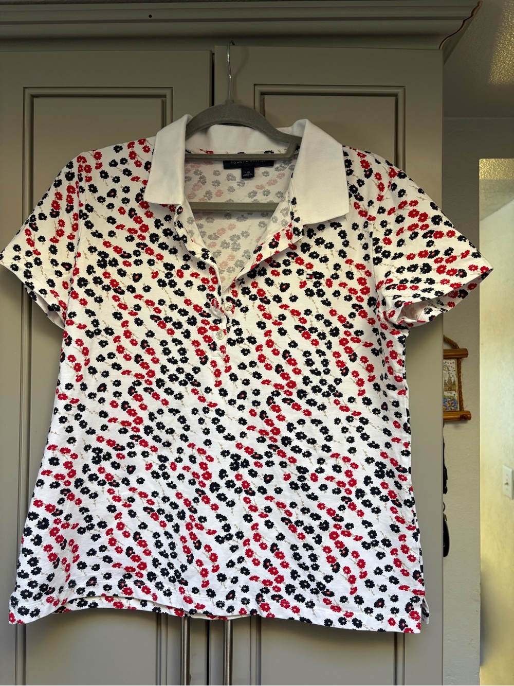 Tommy Hilfiger White Polo Shirt with Red & Black Floral Print